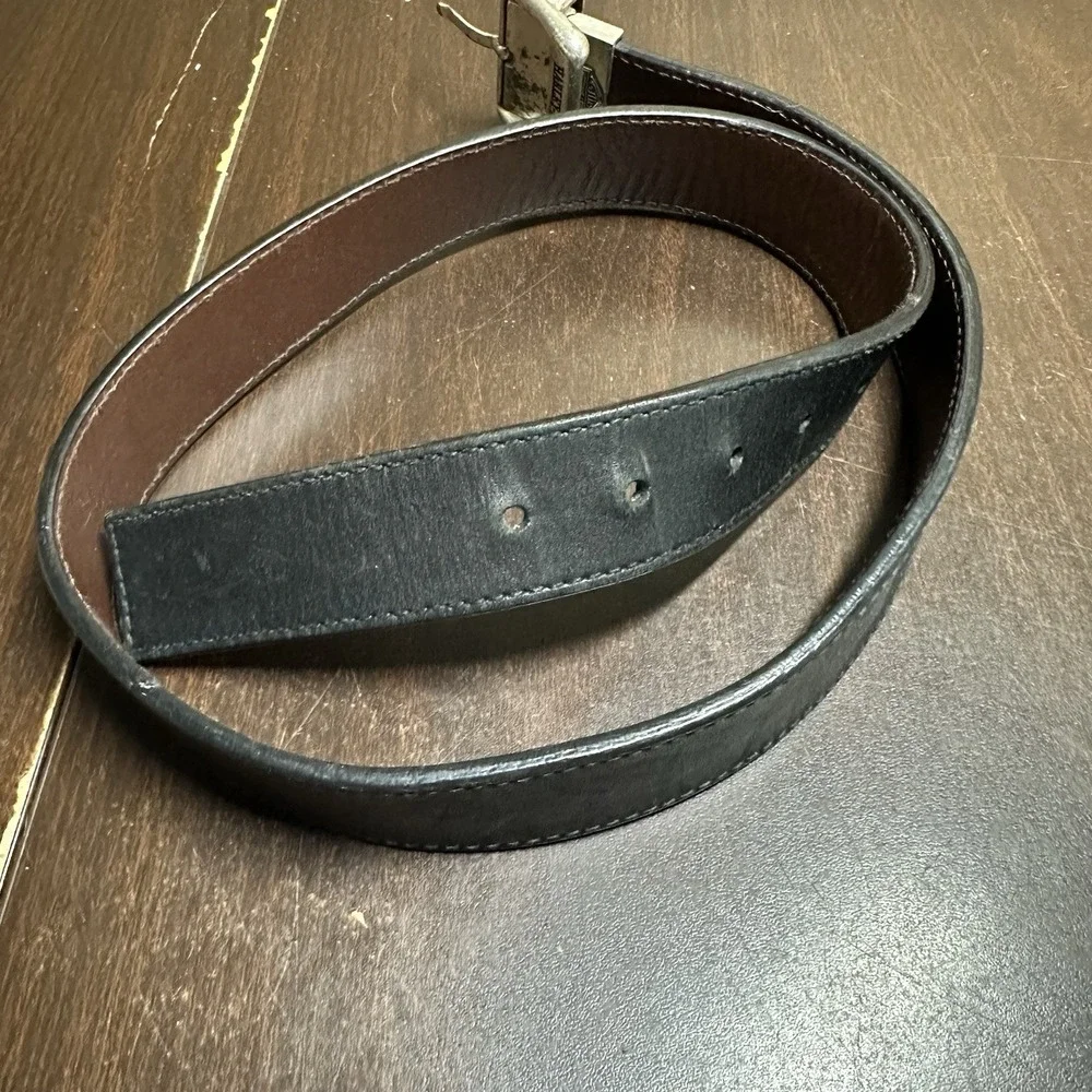 Vintage Harley-Davidson Black Leather‎ Belt Antique Silver Buckle Mens 37